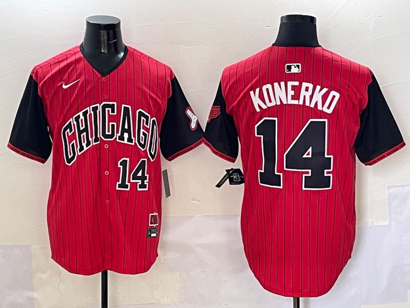 Men Chicago White Sox 14 Konerko Red Stripe Joint Name Nike 2025 MLB Jersey style 5